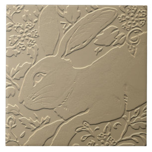 Kanin Embossed Design Tan Blommigt Bunny Påsk Art Kakelplatta