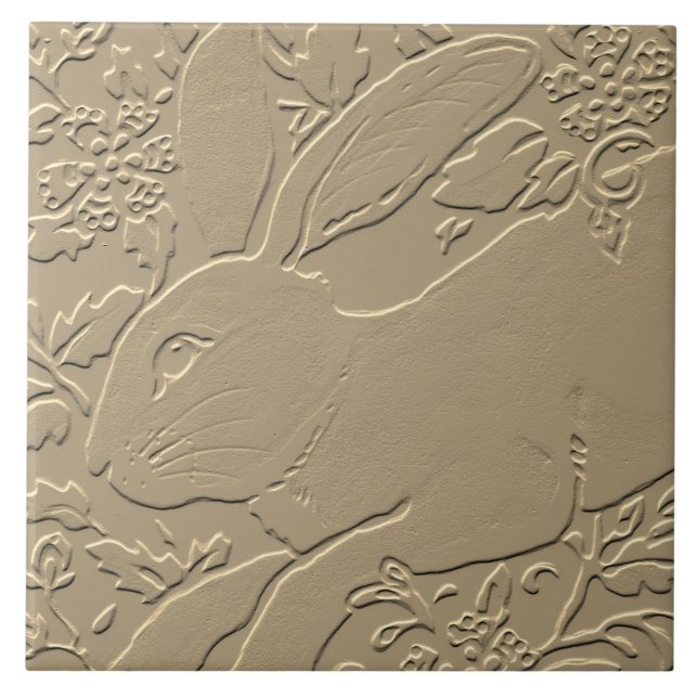 Kanin Embossed Design Tan Blommigt Bunny Påsk Art Kakelplatta (Framsidan)