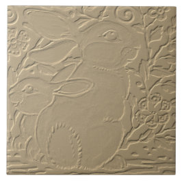 Kanin Embossed Design Tan Blommigt Bunny Påsk Art Kakelplatta