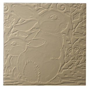 Kanin Embossed Design Tan Blommigt Bunny Påsk Art Kakelplatta