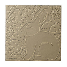 Kanin Embossed Design Tan Blommigt Bunny Påsk Art Kakelplatta