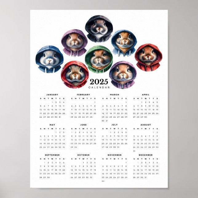 Kanin Färgglada Hoodies Cirkulär Magnetkalender Poster (Framsidan)