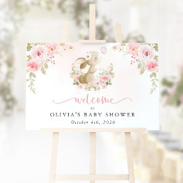Kanin, Fjäril, Blommor, Baby Shower Välkommen Poster
