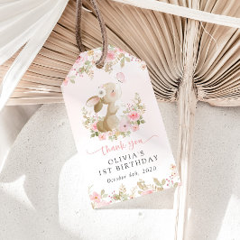 Kanin, Fjäril, Rosa Blommor, Första Födelsedagen Presentetikett