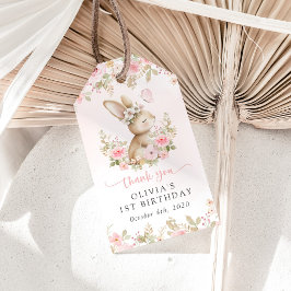 Kanin, Fjäril, Rosa Blommor, Första Födelsedagen Presentetikett