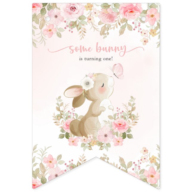 Kanin, Fjäril, Rosa Blommor, Första Födelsedagen Vimplar (Sextonde flaggan)