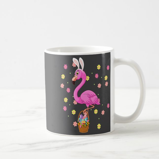 Kanin Flamingo Kommer Ägg Korg Glad Påsk D Kaffemugg (Höger)