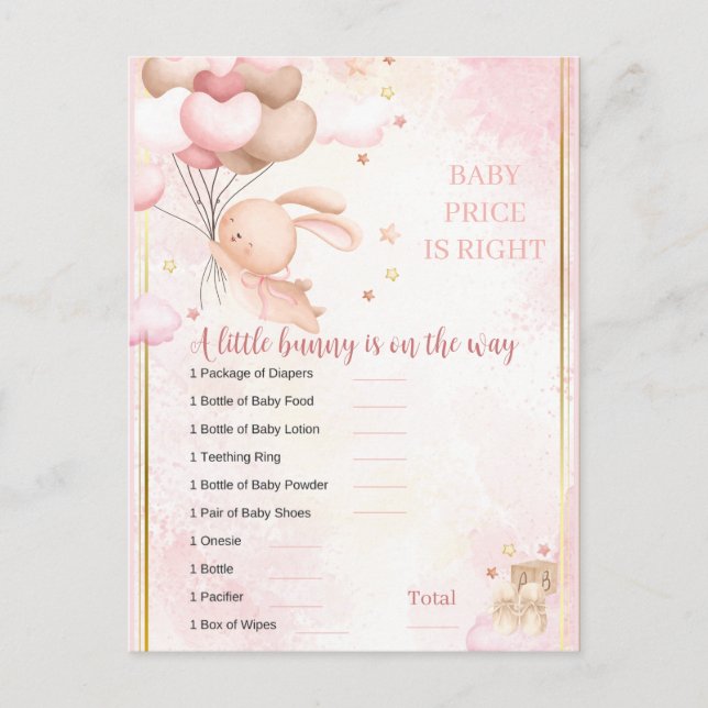 Kanin Flicka Bebis Baby Shower Lek Vykort (Framsida)