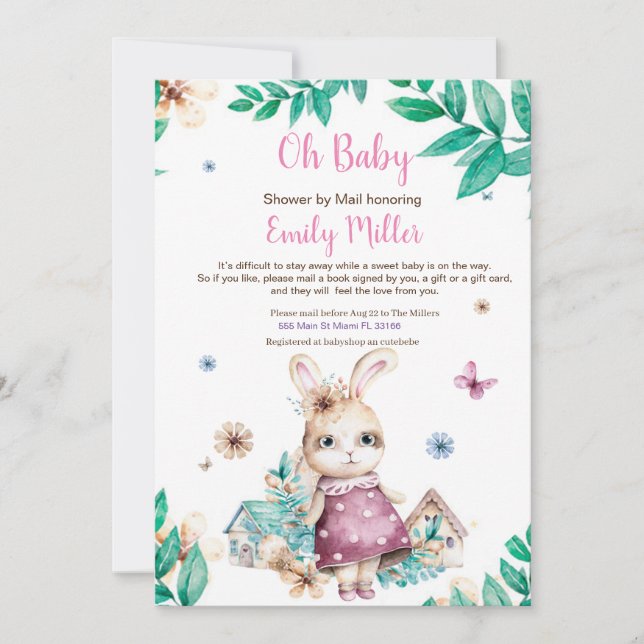 Kanin flicka dusch via post inbjudan (Framsida)