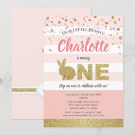 Kanin flicka första födelsedagsinbjudan rosa och g inbjudningar