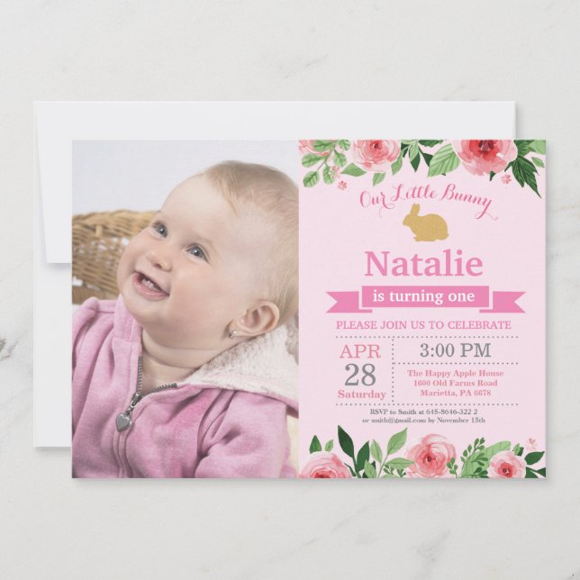 Kanin Födelsedagsflicka Påskägg 1:a Första Födelse Inbjudningar (Framsida)