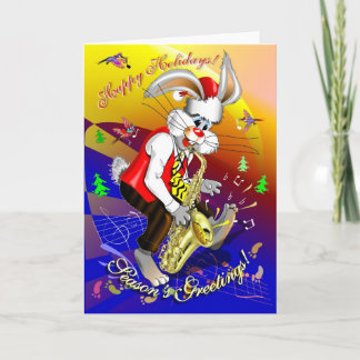 Kanin för nytt år, kanin på saxofonen, ny kines helgkort