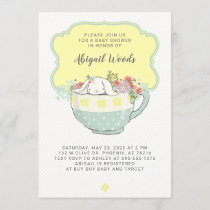 Kanin för vit för baby showerTeaparty Inbjudningar