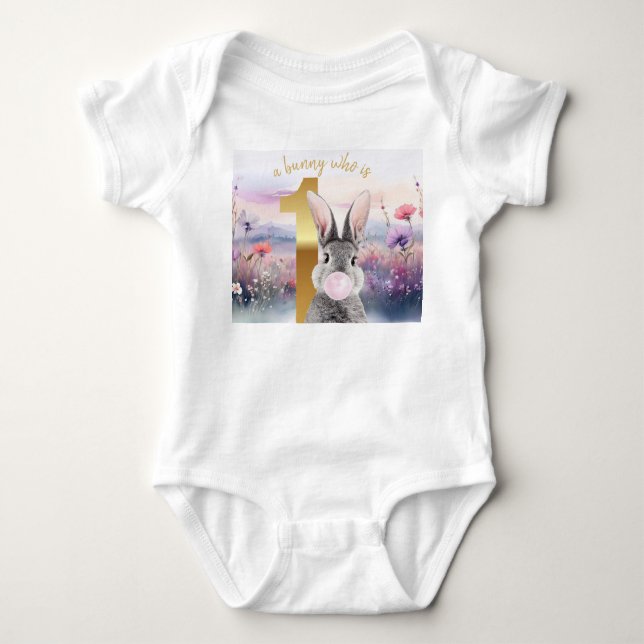 Kanin Första födelsedag som blåser rosa tum T Shirt (Framsida)