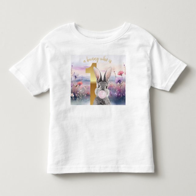 Kanin Första födelsedag som blåser rosa tum T Shirt (Framsida)