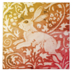 Kanin Guld Copper Coral Autumn Fall Woodland Löv Kakelplatta