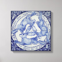 Kanin Hare Bird Tile Medallion Art Blue & White