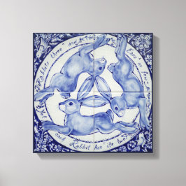 Kanin Hare Bird Tile Medallion Art Blue & White Canvastryck
