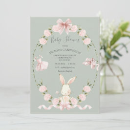 Kanin Hydrangeas Rosa Salvia Ballerina Baby Inbjudningar