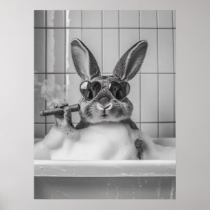 Kanin i badkar med solglasögon – Whimsical Bathr Poster