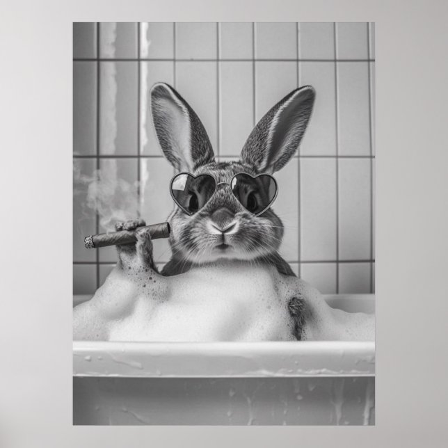 Kanin i badkar med solglasögon – Whimsical Bathr Poster (Framsidan)