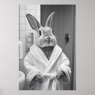 Kanin i badrockstryck, rolig badrum AI-konst Poster