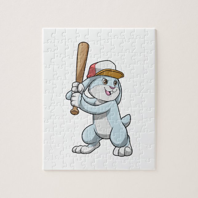 Kanin i Baseball med Baseball fladdermus Pussel (Vertikal)