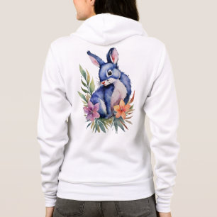 Kanin i Blommigt Patch art, Snyggt Unisex zip uppå T Shirt