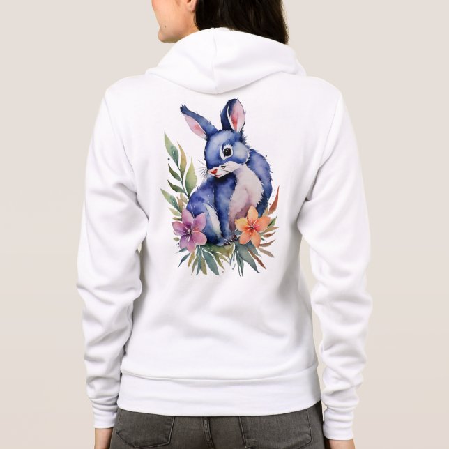 Kanin i Blommigt Patch art, Snyggt Unisex zip uppå T Shirt (Baksida)