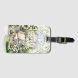 Kanin i bröst gröna blad blomster bagagebricka