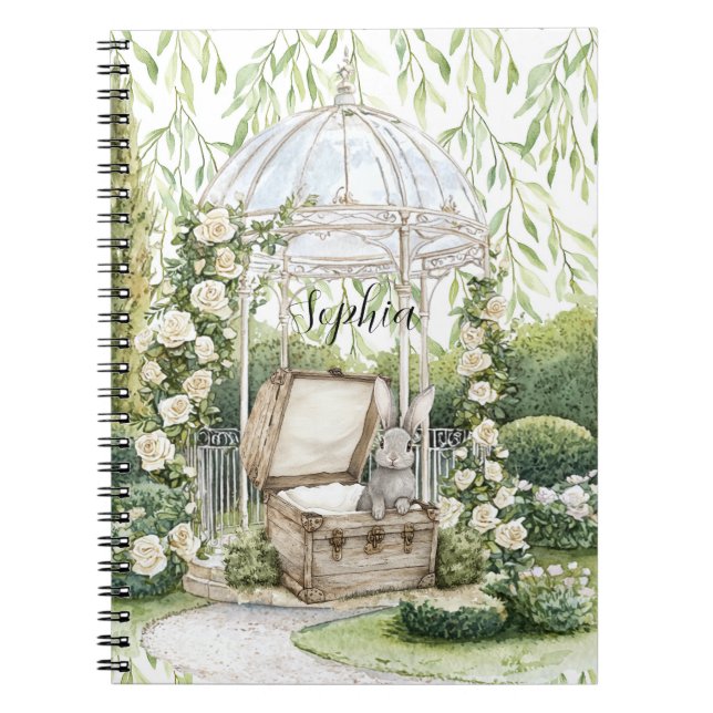 Kanin i bröstet Gröna blad Blommig Anteckningsbok (Framsidan)