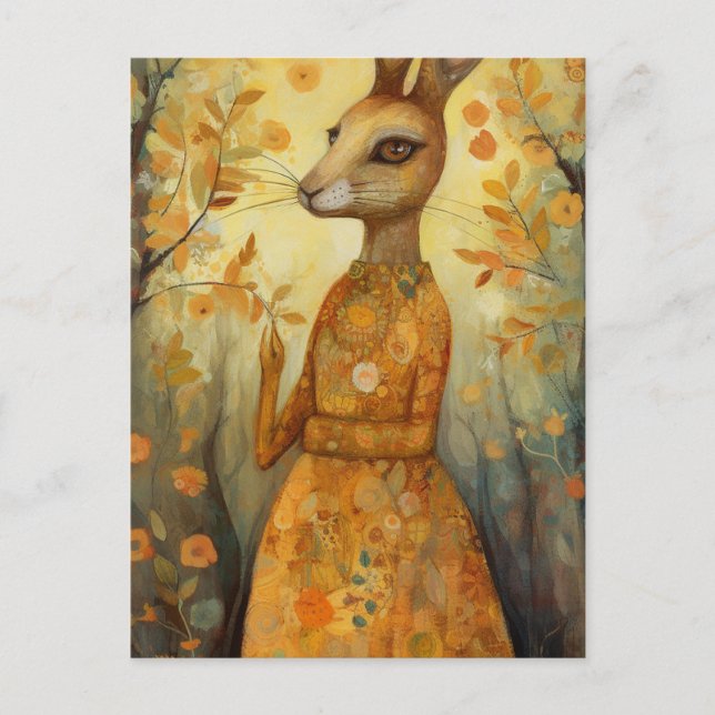 Kanin i en blommigt klänning vykort (Framsida)