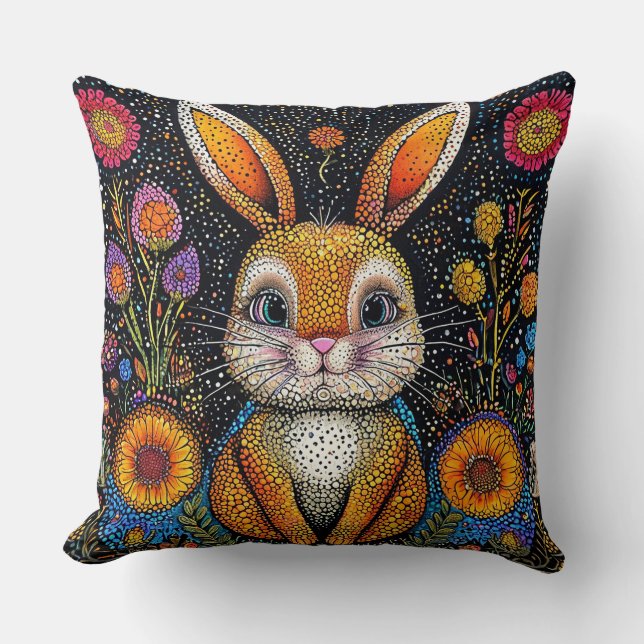 Kanin i en blomsterfantasimiljö kudde (Framsida)