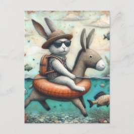 Kanin i en Donkey Flyter Digital Art Vykort