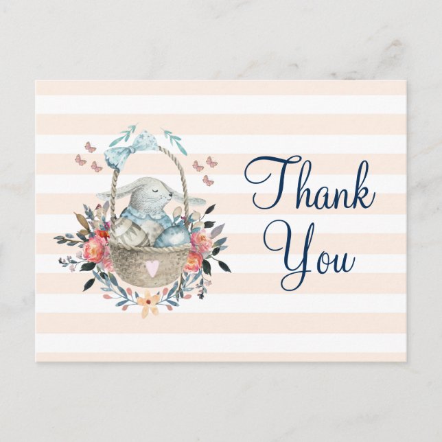 Kanin i en korg med Påskäggsfirande Tack Vykort (Framsida)