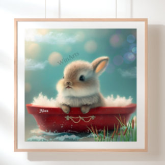 Kanin i en röd båt Personlig konst Barnkammare Poster