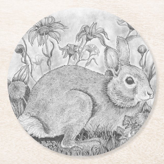 Kanin i Flowers Underlägg Papper Rund (Framsidan)