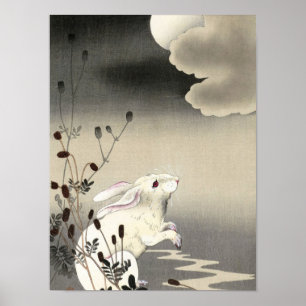 Kanin i Full Moon, 1930 av Ohara Koson Poster