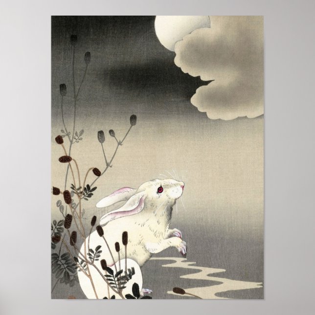 Kanin i Full Moon, 1930 av Ohara Koson Poster (Framsidan)