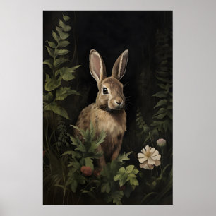 Kanin i grön dyster skog väggtryck, mörkt poster