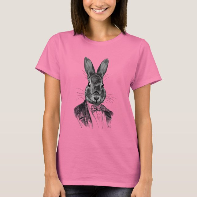 Kanin i Kostym Porträtt Tee Shirt (Framsida)
