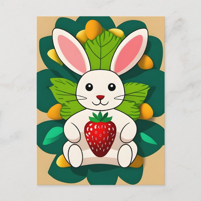 Kanin, Jordgubbe, Mandala, Postcrossing Vykort (Framsida)