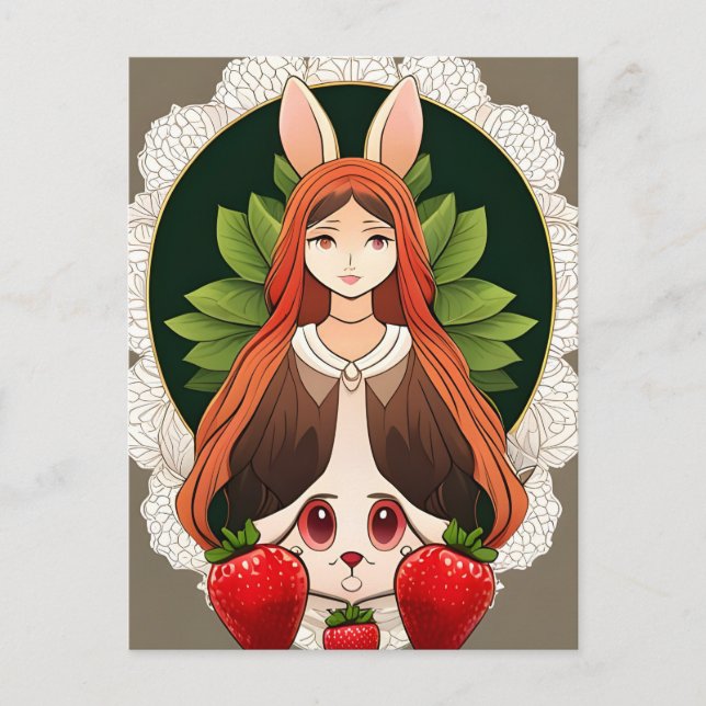 Kanin, jordgubbe, Mandala, postkorsning Vykort (Framsida)