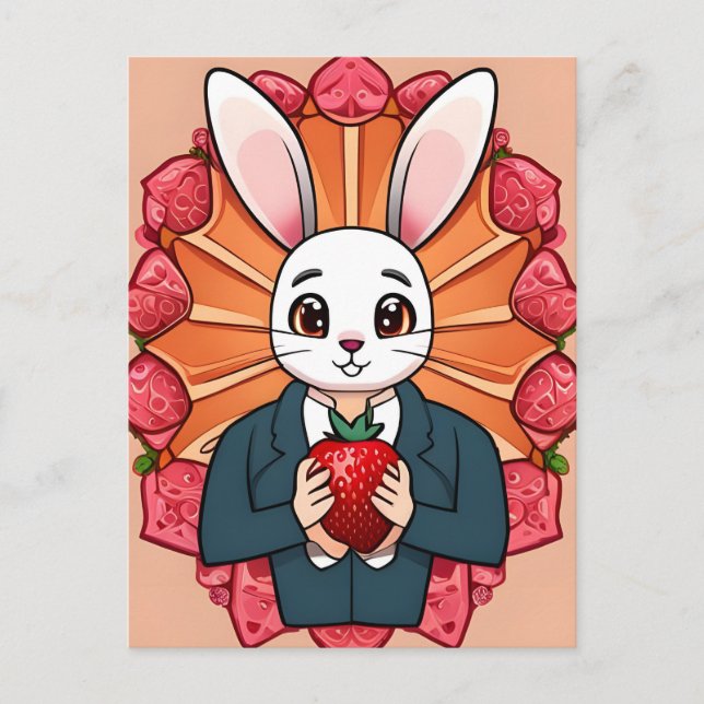 Kanin, jordgubbe, Mandala, postkorsning Vykort (Framsida)