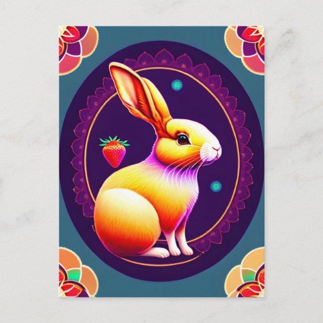 Kanin, jordgubbe, Mandala, postkorsning Vykort (Framsida)