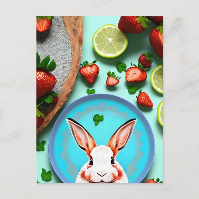 Kanin, jordgubbe, Mandala, postkorsning Vykort (Framsida)