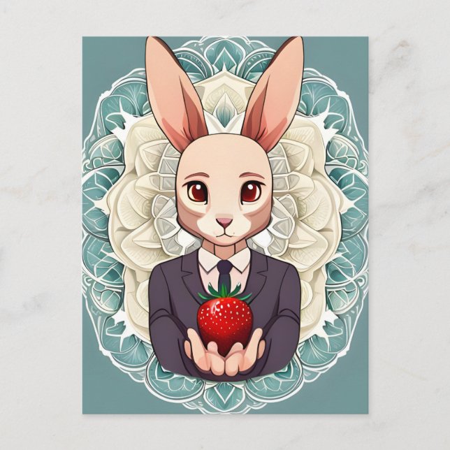Kanin, jordgubbe, Mandala, postkorsning Vykort (Framsida)