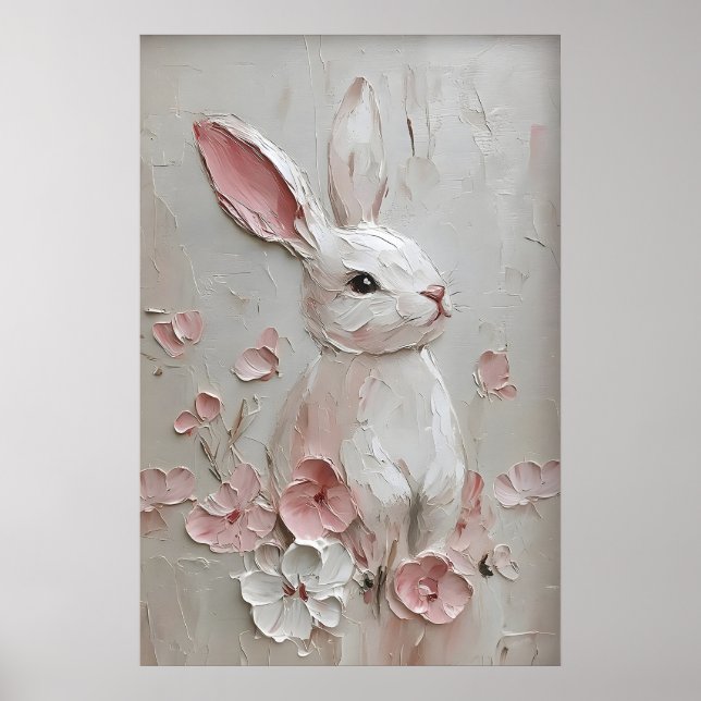 Kanin Kanin Blomma Porträtt Tryck, Påsk Poster (Framsidan)