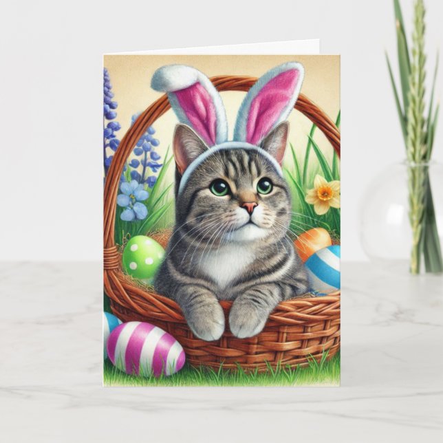 Kanin Katt Barn Påsk Högtid Gratulationskort Helgkort (Framsida)
