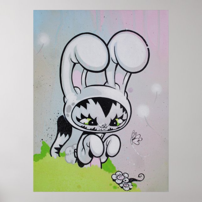 Kanin Katt Utsökt Fjäril Poster (Framsidan)